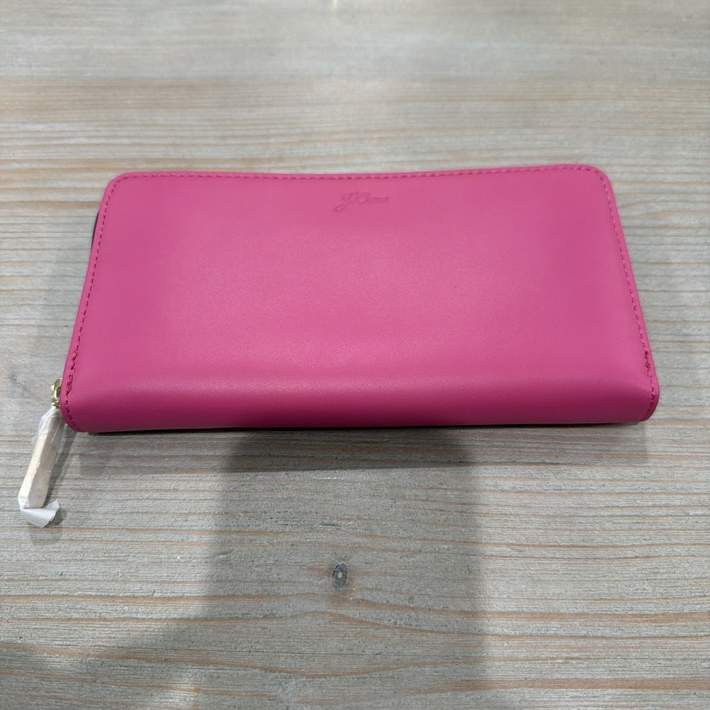 J.Crew Large Italian Leather Zip Around, Raspberry Pink Continental Wallet NWT